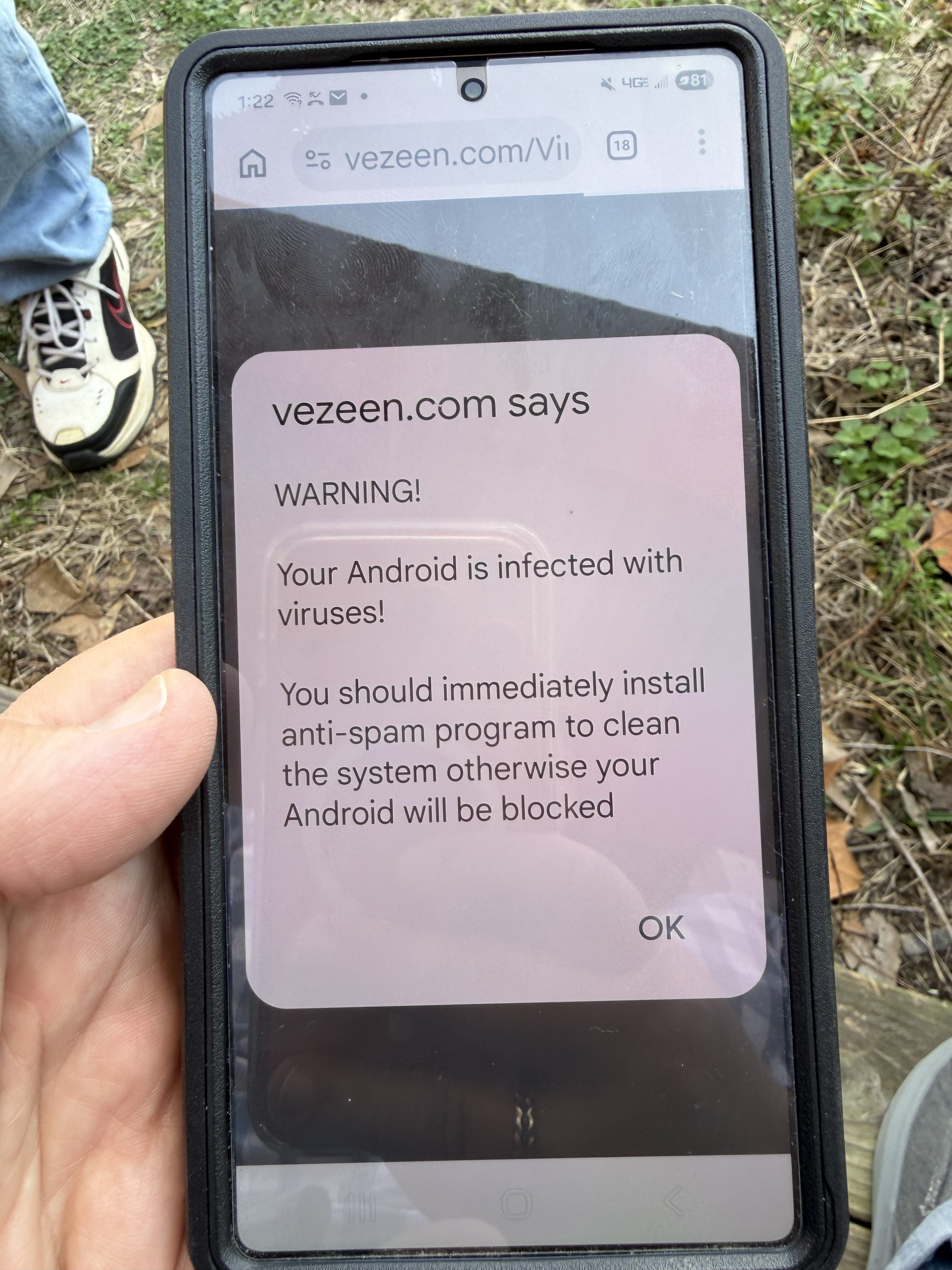 Android scareware page impersonating trusted branding